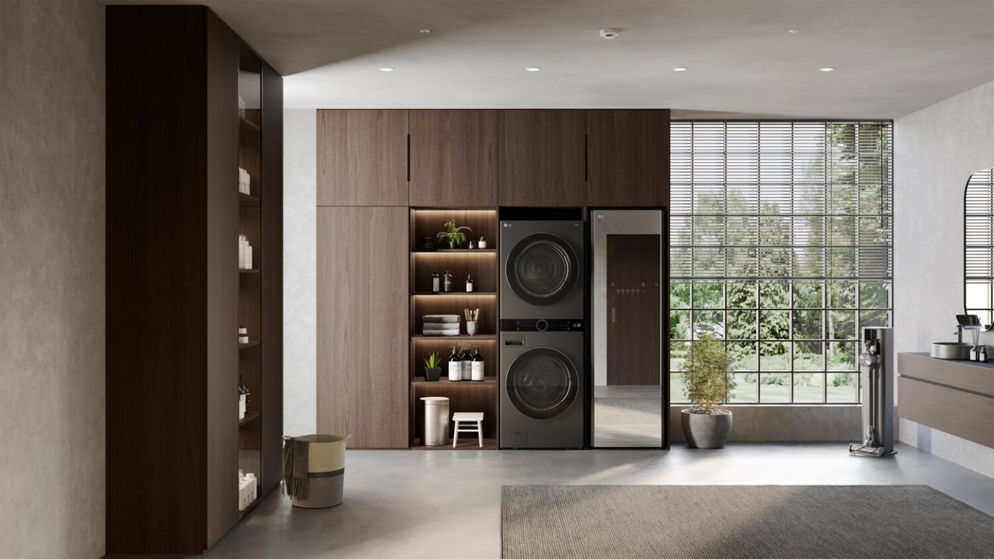 Laveuse LG 5,8/Sécheuse 7,8 Cu. Fort. Tour de lavage haute efficacité à chargement frontal™ - Acier noir - WKHC252HBA | Tour de lavage WashTowerMC haute efficacité LG à chargement frontal avec laveuse de 5,8 pi³ et séche…