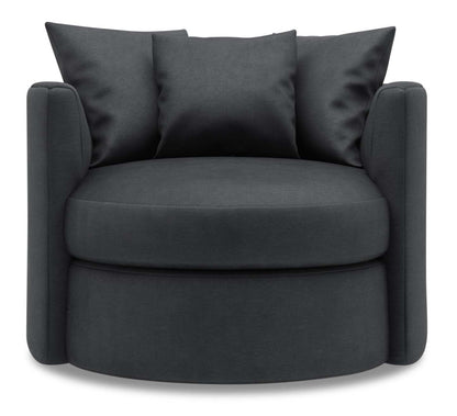 Fauteuil d'appoint pivotant Nest de Sofa Lab de 41 po fabriqué au Canada en tissu d'apparence lin - gris Pax Pepper | NID2949