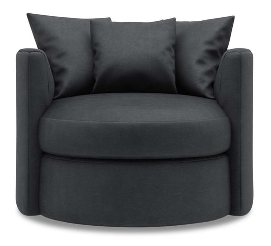 Fauteuil d'appoint pivotant Nest de Sofa Lab de 41 po fabriqué au Canada en tissu d'apparence lin - gris Pax Pepper | NID2949