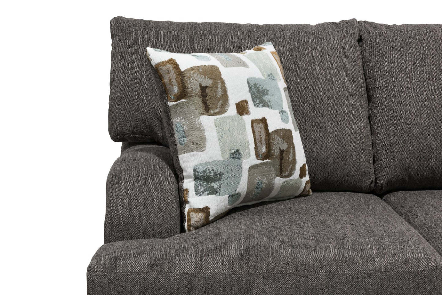 Made in Canada Nofia 58 Chenille Fabric Loveseat with Two Accent Pillows and Wood Legs - Charcoal Grey | Causeuse Nofia de 58 po fabriquée au Canada en tissu de chenille avec 2 coussins décoratifs et pattes en bois - gris anthracite