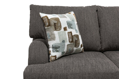 Made in Canada Nofia 58 Chenille Fabric Loveseat with Two Accent Pillows and Wood Legs - Charcoal Grey | Causeuse Nofia de 58 po fabriquée au Canada en tissu de chenille avec 2 coussins décoratifs et pattes en bois - gris anthracite