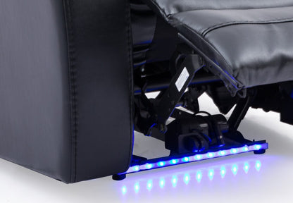Fauteuil à inclinaison électrique Glow de 33 po en tissu avec accoudoirs de rangement - noir