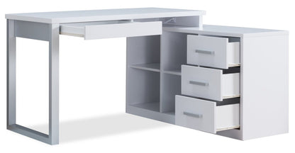 Bureau d'angle réversible Owen 55 avec 4 tiroirs et compartiments - Blanc|Bureau en coin réversible Owen de 55 po à 4 tiroirs et compartiments - blanc