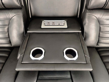 Sofa de massage à inclinaison électrique Zen de 86 po en tissu d’apparence cuir avec appuie-têtes électriques et console rabattable - noir