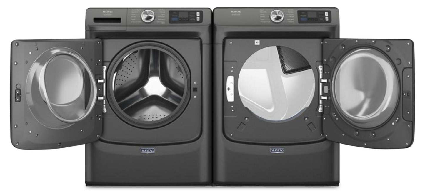 Maytag 5,8 pi3 Laveuse intelligente à chargement frontal Pet Pro et 7,4 pi3 Sécheuse électrique - Noir volcan | Laveuse intelligente à chargement frontal Pet Pro de 5,8 pi3 et sécheuse électrique de 7,4 pi3 de Maytag – noir volcan | MAFL702B