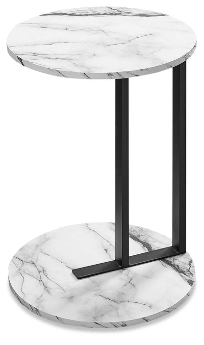 Jerri 18.25 C-Shaped Chairside Table - White Marble-Look|Table de fauteuil Jerri de 18,25 po en forme de C - imitation marbre blanc