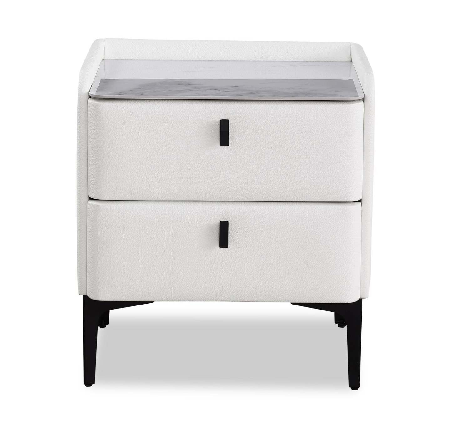 Table de chevet rembourrée à 2 tiroirs Nova avec plateau en pierre frittée, 20,25 L x 22,5 H - Blanc | Table de nuit rembourrée Nova de 20,25 po (l) x 22,5 po (H) à 2 tiroirs avec dessus en pierre frittée - blanche