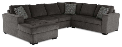 Made in Canada Legend 4-Piece Left-Facing Chenille Fabric Sleeper Sectional with Storage Chaise - Pewter Brown | Canapé-lit sectionnel de gauche Legend 4 pièces fabriqué au Canada en tissu de chenille avec chaise longue de rangement - brun étain