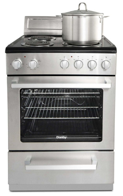 Cuisinière électrique Danby de 2,5 pi³ avec largeur compacte de 24 po et 4 brûleurs - acier inoxydable - DERM240BSS… | Cuisinière électrique Danby de 2,5 pi³ de largeur compacte de 24 po et à 4 brûleurs - acier inoxydable…
