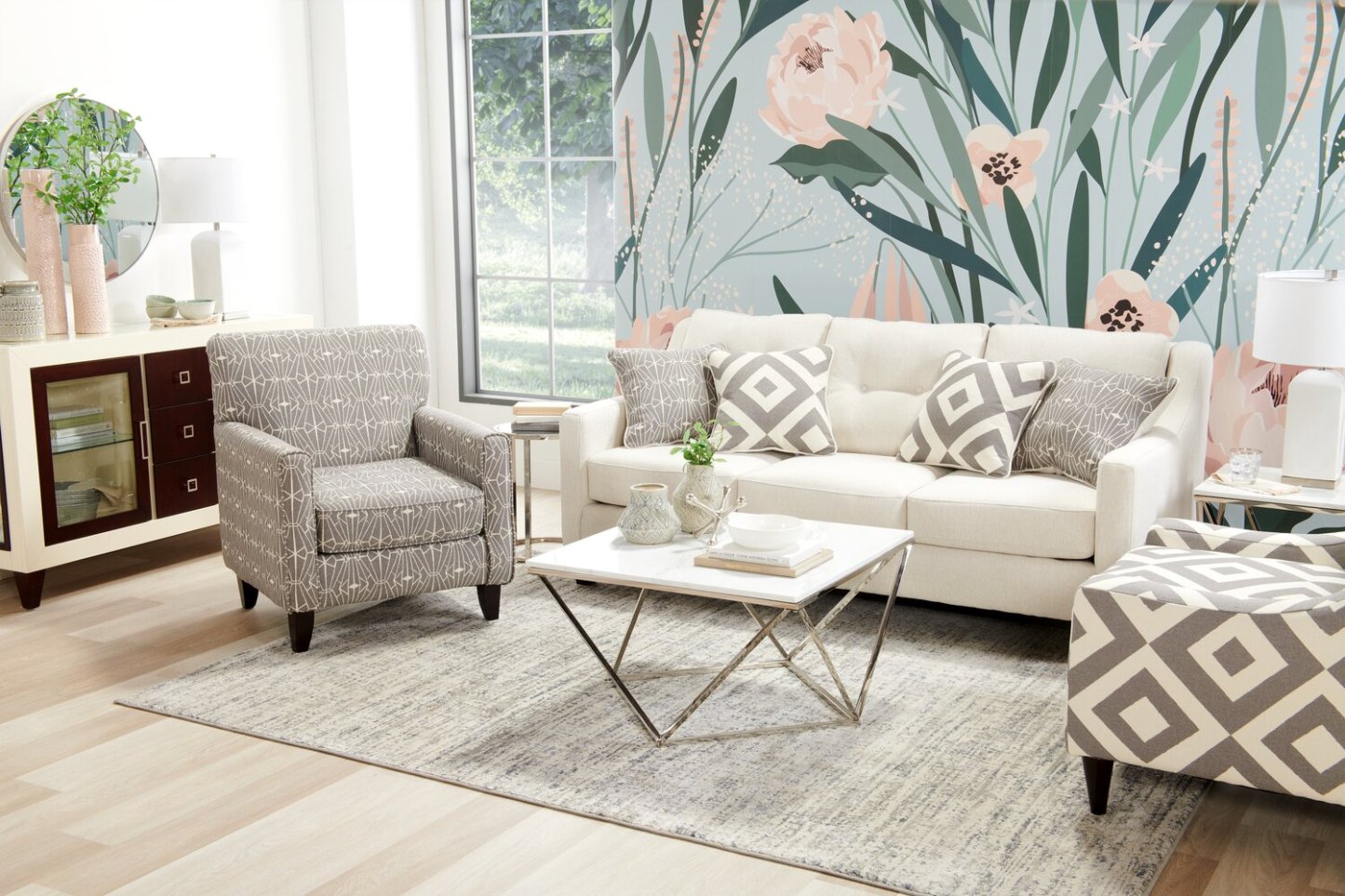 Fabriqué au Canada Cindy Crawford Home Fauteuil d'appoint Kylie 30 en tissu d'apparence lin - Emblème charbon | Fauteuil d'appoint Kylie de Cindy Crawford Home de 30 po fabriqué au Canada en tissu d'apparence lin - emblème anthracite