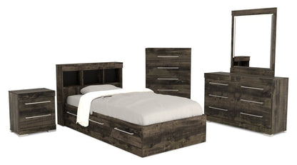 Ensemble de lit Riley Mates avec tête de lit bibliothèque pour enfants, fabriqué au Canada, gris - taille simple | Lit matelot Riley avec ensemble de tête de lit bibliothèque pour enfants, fabriqué au Canada, gris - format lit simple