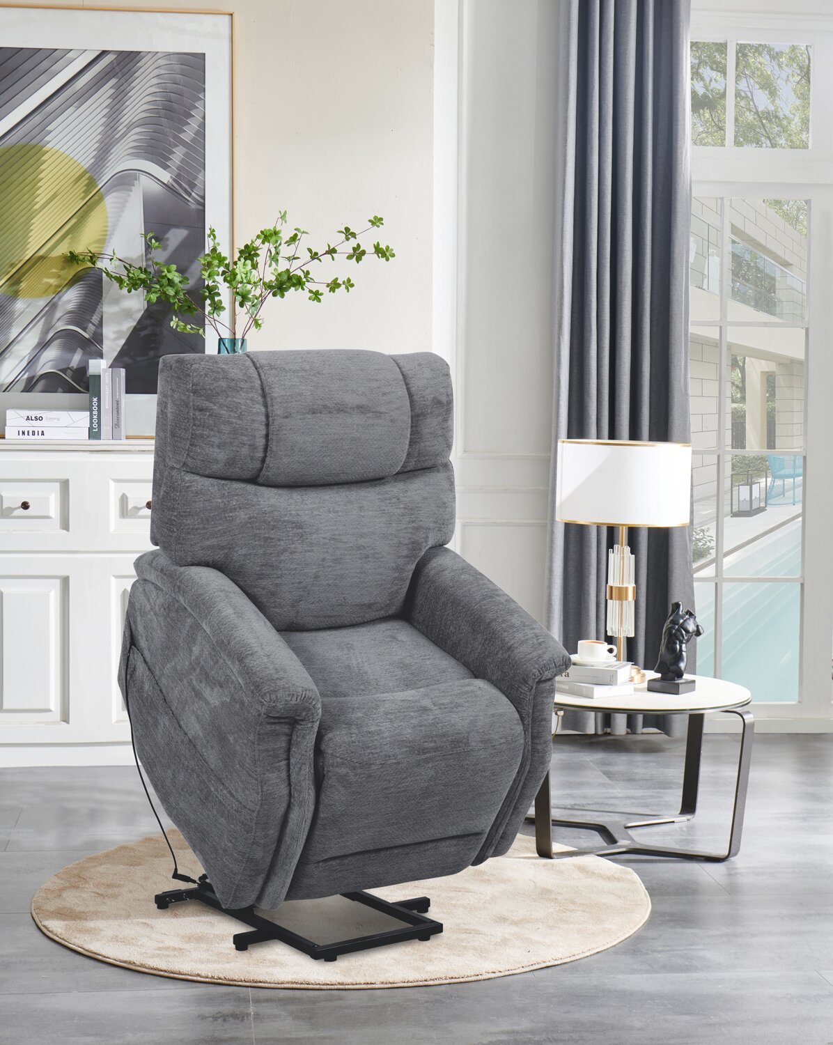 Claire 34 Fauteuil basculeur à inclinaison électrique en tissu de chenille - gris granite