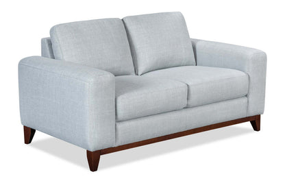 Causeuse River de 63,3 po en tissu d’apparence lin avec base et pattes en bois - grise