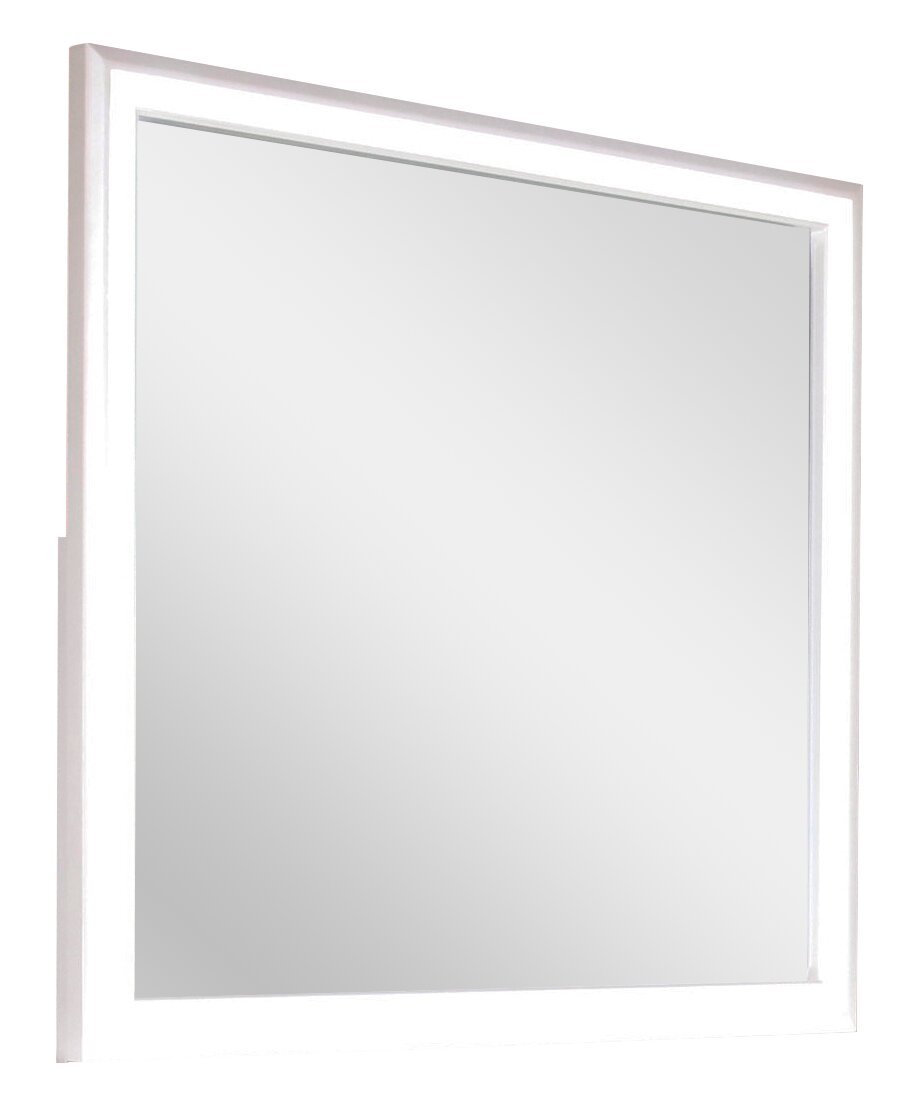 Miroir de commode de chambre à coucher Halo avec lumière LED, Glam - Blanc | Miroir de commode de chambre à coucher somptueux Halo avec éclairage à DEL - blanc