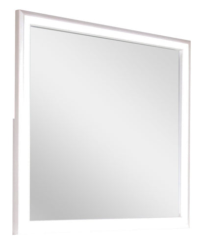 Miroir de commode de chambre à coucher Halo avec lumière LED, Glam - Blanc | Miroir de commode de chambre à coucher somptueux Halo avec éclairage à DEL - blanc