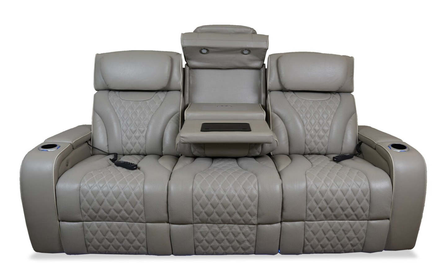 Canapé de massage à inclinaison électrique Elite de 86 po en cuir véritable avec son immersif et appuie-têtes électriques - mastic