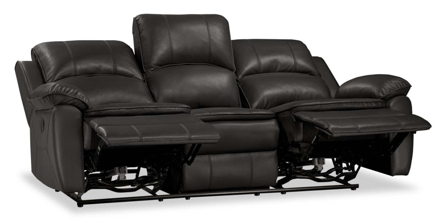 Sofa à inclinaison électrique Chandler de 82 po en tissu d’apparence cuir avec ports USB - gris