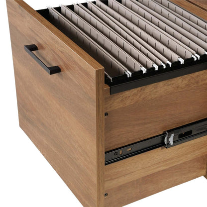 Bureau en forme de L Taryn de 59,69 po à 2 tiroirs - blanc et brun clair