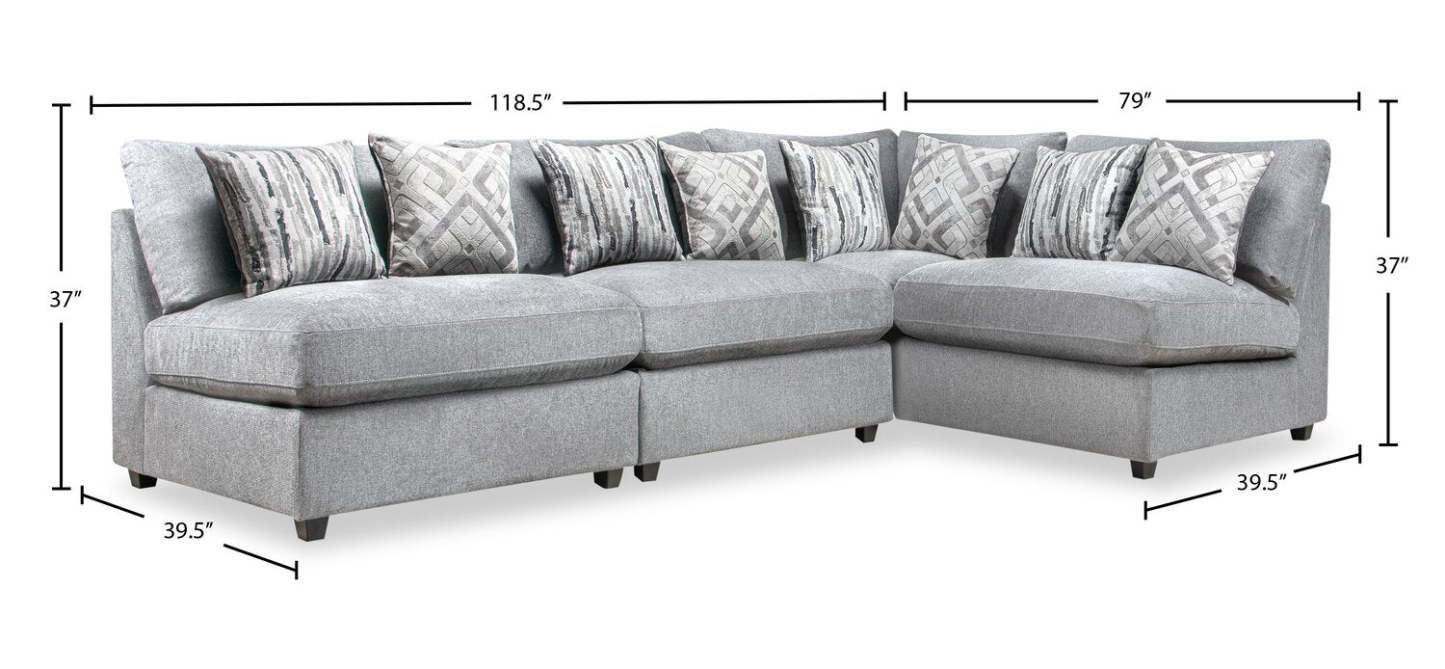 Sofa sectionnel modulaire Evolve de Scott Living 4 pièces en tissu d’apparence lin avec coussins en duvet et plumes - gris