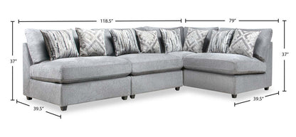 Sofa sectionnel modulaire Evolve de Scott Living 4 pièces en tissu d’apparence lin avec coussins en duvet et plumes - gris