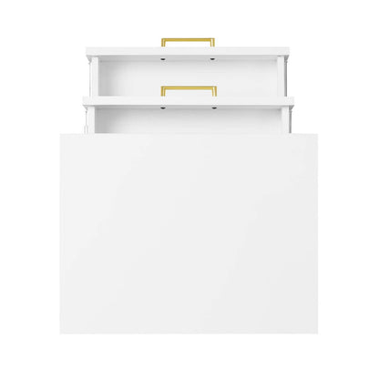Table de chevet Alia à 2 tiroirs avec accents dorés, 18 L x 25,75 H - Blanc | Table de nuit Alia de 18 po (l) x 25,75 po (H) à 2 tiroirs avec touche dorée - blanche