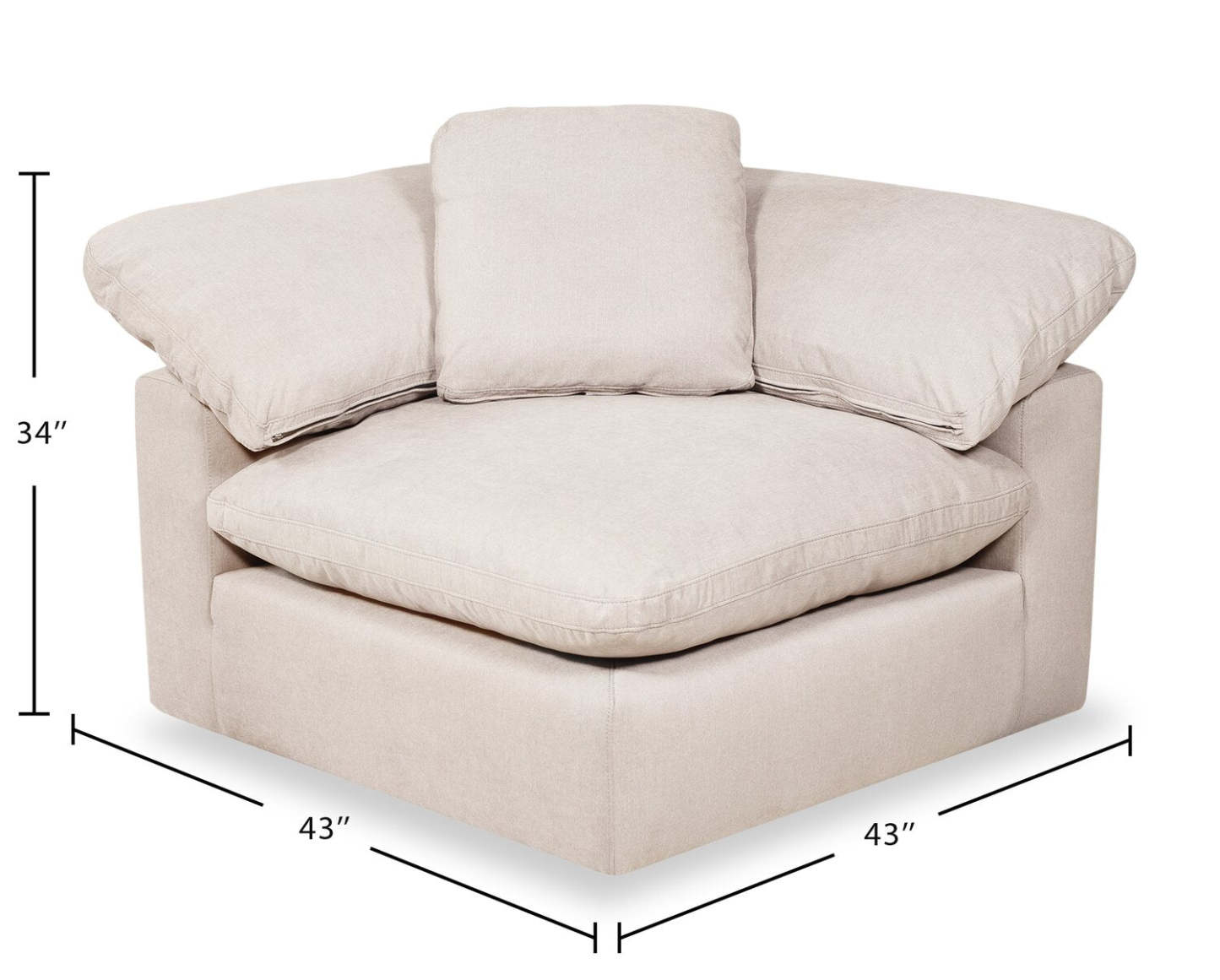 Chaise d'angle Eclipse Modular 43 en tissu d'apparence lin avec coussins réversibles en plumes - Beige lin | Fauteuil modulable en coin Eclipse de 43 po en tissu d'apparence lin avec coussins réversibles en couette et plumes - lin beige