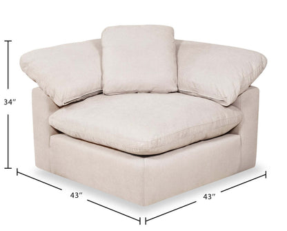 Chaise d'angle Eclipse Modular 43 en tissu d'apparence lin avec coussins réversibles en plumes - Beige lin | Fauteuil modulable en coin Eclipse de 43 po en tissu d'apparence lin avec coussins réversibles en couette et plumes - lin beige