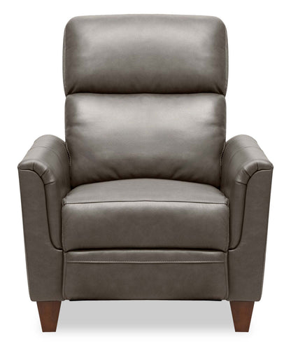 Bryce 35.5 Top-Grain Genuine Leather Power Reclining Chair with Power Headrest - Grey | Fauteuil à inclinaison électrique Bryce de 35,5 po en cuir véritable de qualité supérieure avec appuie-tête électrique - gris