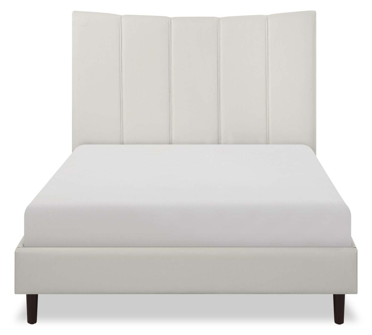 Lit plateforme Paseo en tissu de cuir végétalien taupe - Pleine grandeur | Lit plateforme rembourré Paseo en tissu de cuir végétalien taupe - format lit double