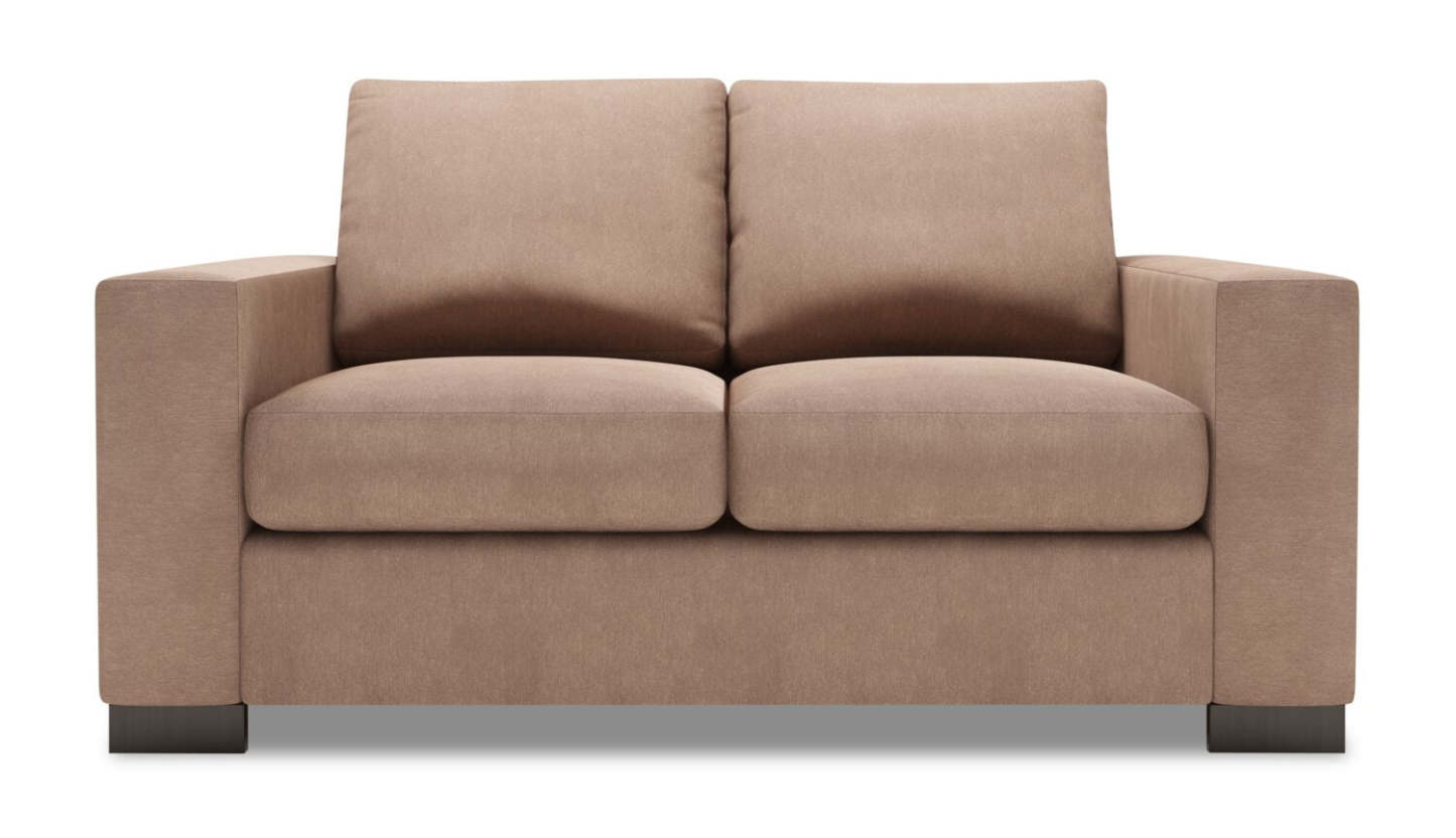 Fabriquée au Canada Causeuse personnalisable Track de Sofa Lab de 62 po en tissu d’apparence lin avec accoudoirs rectilignes - brun Pax Wicker | TR203349