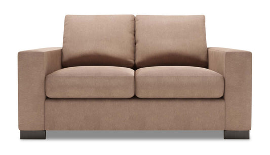 Fabriquée au Canada Causeuse personnalisable Track de Sofa Lab de 62 po en tissu d’apparence lin avec accoudoirs rectilignes - brun Pax Wicker | TR203349