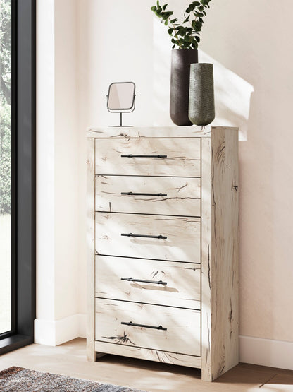 Commode de chambre à coucher Derekson, 5 tiroirs, 31,7 L x 53,9 H - Blanc rustique | Commode verticale de chambre à coucher Derekson de 31,7 po (L) x 53,9 po (H) à 5 tiroirs - blanc rustique