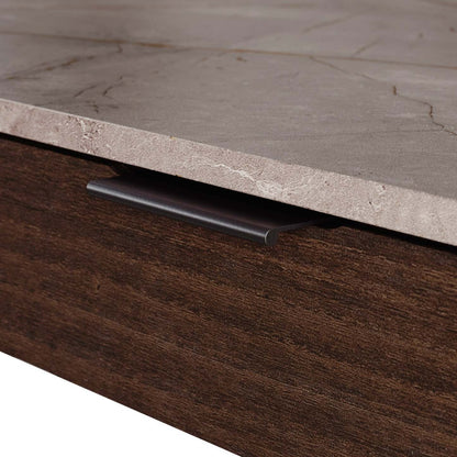 Bureau en forme de L Maxim de 65,98 po à 2 tiroirs avec compartiments ouverts et tablettes - bois terre d’ombre