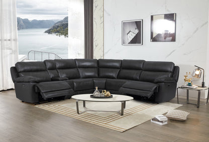 Sofa sectionnel à inclinaison électrique Sorrento 6 pièces en cuir véritable avec console de rangement et port USB - gris anthracite