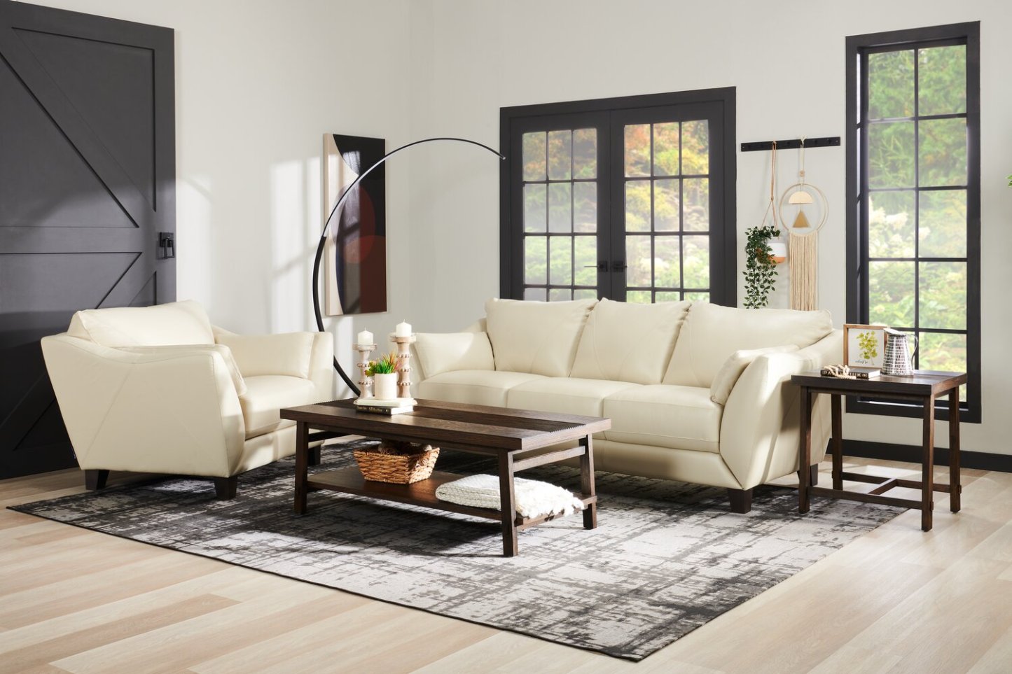 Chateau d'Ax Lusso 92 100% Genuine Leather Chair with Wood Legs - Smoke Grey | Sofa Lusso de Château d’Ax de 92 po en cuir véritable à 100 % avec pattes en bois - gris fumée