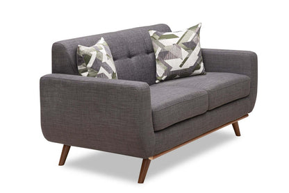 Kort & Co. Freeman 63 tissu d’apparence lin causeuse avec pattes en bois et coussins de dossier capitonnés - gris anthracite