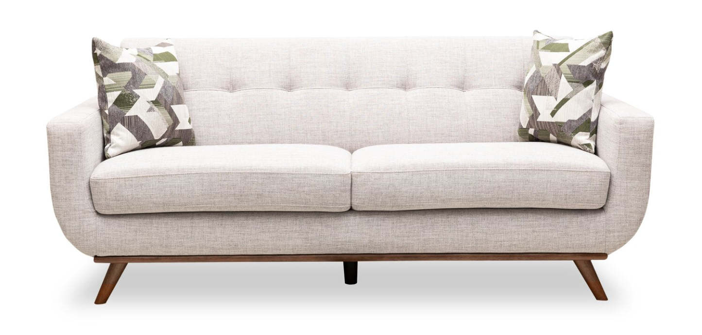 Kort & Co. Freeman 80” Linen-Look Fabric Condo Size Sofa with Wood Legs - Dove White | Sofa Freeman de Kort & Co. de 80 po de format condo en tissu d’apparence lin avec base et pattes en bois - blanc colombe