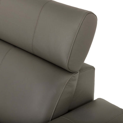 Sofa sectionnel de gauche à inclinaison électrique Valentino 3 pièces en cuir véritable avec appuie-têtes réglables - gris