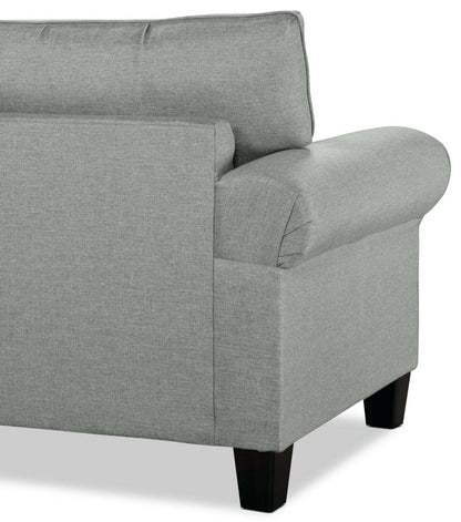 Sofa Tula de 88 po fabriqué au Canada en tissu avec accoudoirs enroulés et coussins décoratifs - gris brume