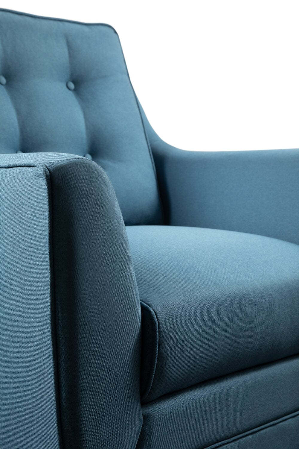 Chaise Novalee 35 en tissu d'apparence lin avec accoudoirs évasés et capitonnage de boutons - Bleu | Fauteuil Novalee de 35 po en tissu d'apparence lin avec accoudoirs évasés et capitonnage à boutons - bleu