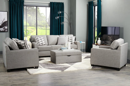 Made in Canada Sawyer 57 Linen-Look Fabric Loveseat with Reversible Cushions and Accent Pillows - Light Grey | Causeuse Sawyer de 57 po fabriquée au Canada en tissu d’apparence lin avec coussins réversibles et coussins décoratifs - gris clair
