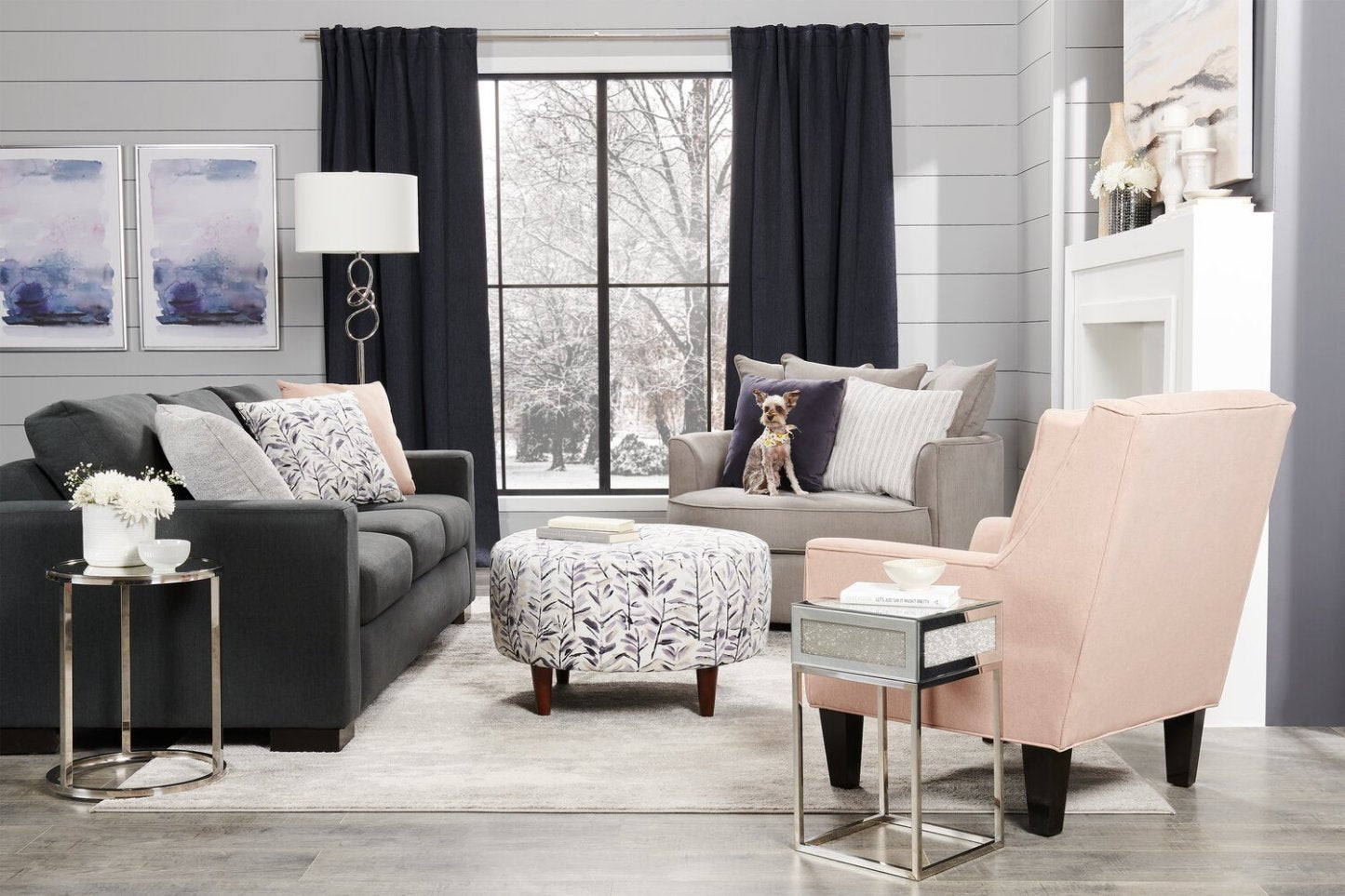 Fauteuil d’appoint enveloppant Sofa Lab personnalisable de 48 po fabriqué au Canada en tissu d’apparence lin - gris Pax Slate | CUDD3049