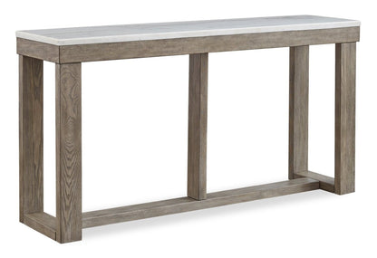 Corsa 64 Modern Sofa Table - Dessus en marbre avec base en bois gris brun|Table de salon moderne Corsa de 64 po - dessus en marbre avec base en bois gris-brun