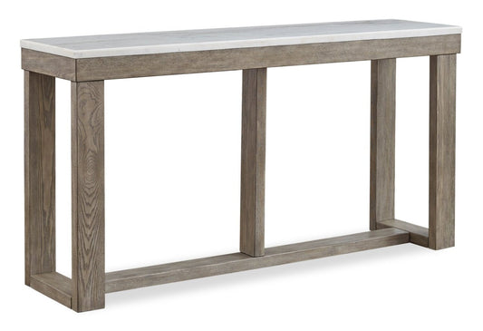 Corsa 64 Modern Sofa Table - Dessus en marbre avec base en bois gris brun|Table de salon moderne Corsa de 64 po - dessus en marbre avec base en bois gris-brun