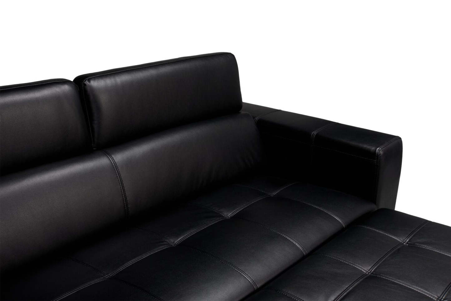 Sofa-lit Drake de 87 po en tissu d’apparence cuir avec lit rétractable, appuie-têtes relevables et capitonnage à boutons - noir