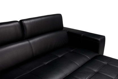 Sofa-lit Drake de 87 po en tissu d’apparence cuir avec lit rétractable, appuie-têtes relevables et capitonnage à boutons - noir