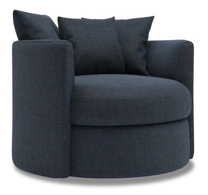Fabriqué au Canada Sofa Lab Fauteuil d'appoint pivotant personnalisable Nest 41 en tissu d'apparence lin - bleu Luna Sailor | NID2491