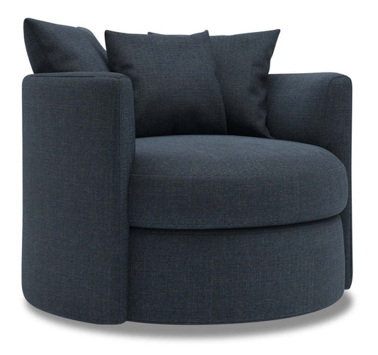 Fabriqué au Canada Sofa Lab Fauteuil d'appoint pivotant personnalisable Nest 41 en tissu d'apparence lin - bleu Luna Sailor | NID2491