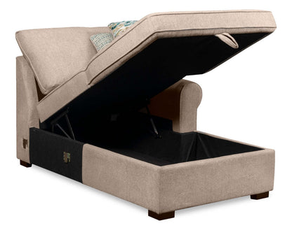 Scott Living Haven 3-Piece Left-Facing Chenille Fabric Cuddler Sleeper Sectional with Storage - Taupe | Canapé-lit sectionnel enveloppant de gauche Haven de Scott Living 3 pièces en tissu de chenille avec rangement - taupe