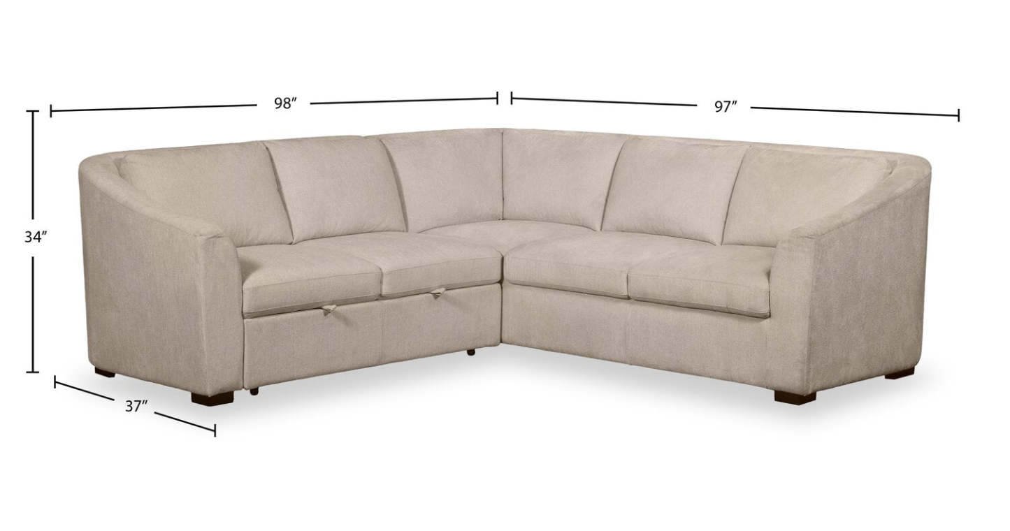 Canapé-lit sectionnel Envy 2 pièces orienté vers la gauche en tissu chenille - Beige amande | Canapé-lit sectionnel de gauche Envy 2 pièces en tissu chenille - beige amande